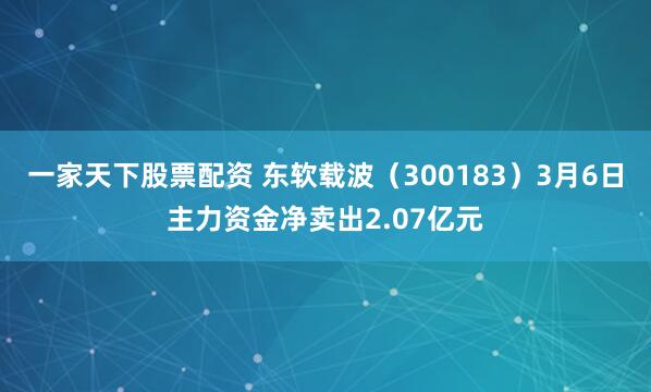 一家天下股票配资 东软载波（300183）3月6日主力资金净卖出2.07亿元