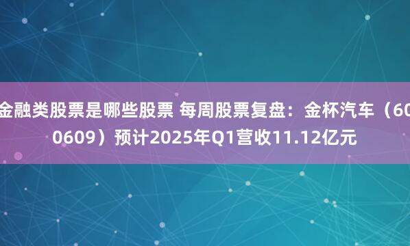 金融类股票是哪些股票 每周股票复盘：金杯汽车（600609）预计2025年Q1营收11.12亿元