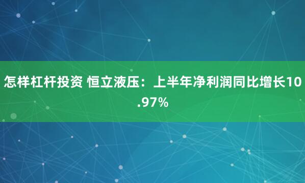 怎样杠杆投资 恒立液压：上半年净利润同比增长10.97%
